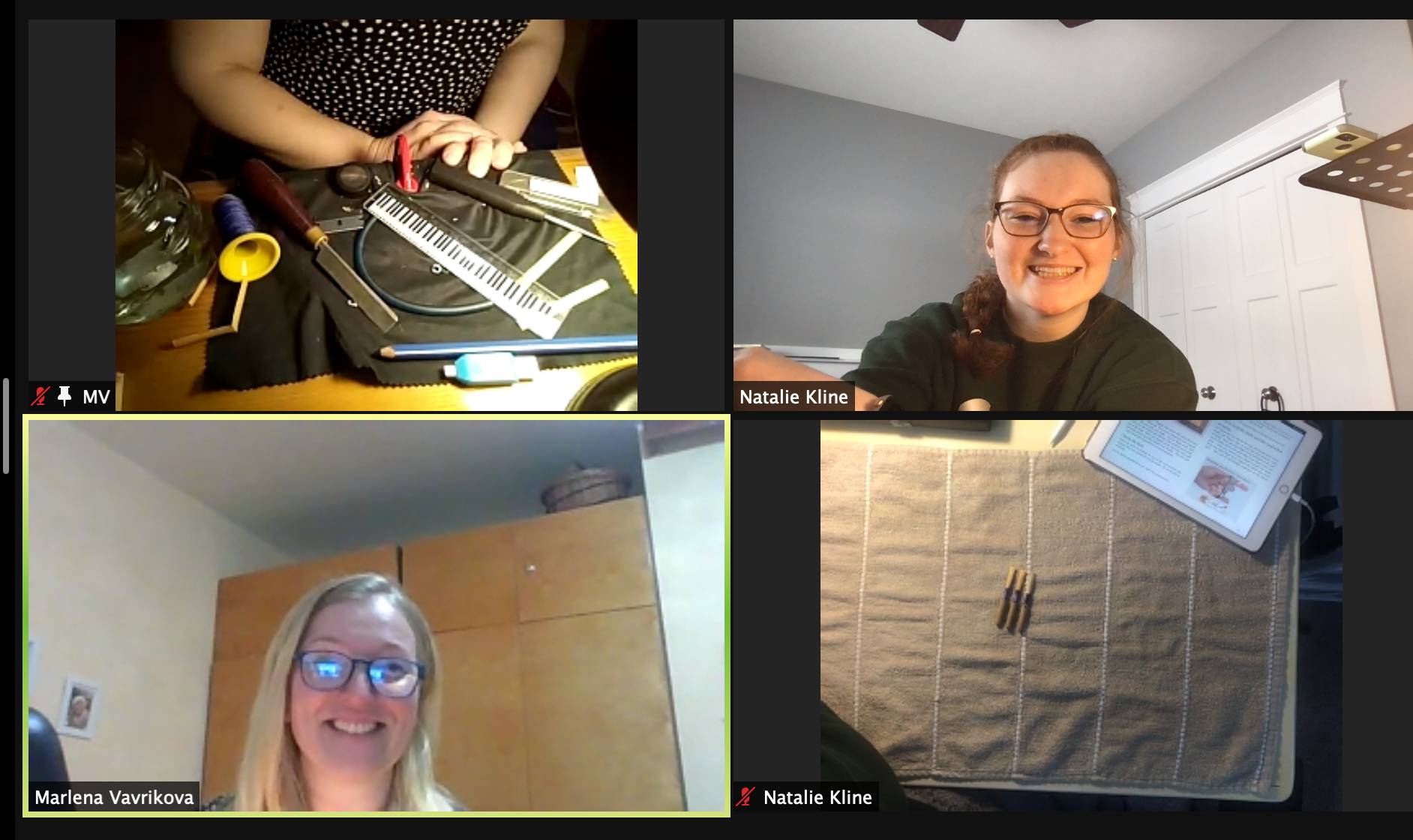 A screen shot of Zoom reed making sessions with GVSU's Freshman Natalie Kline